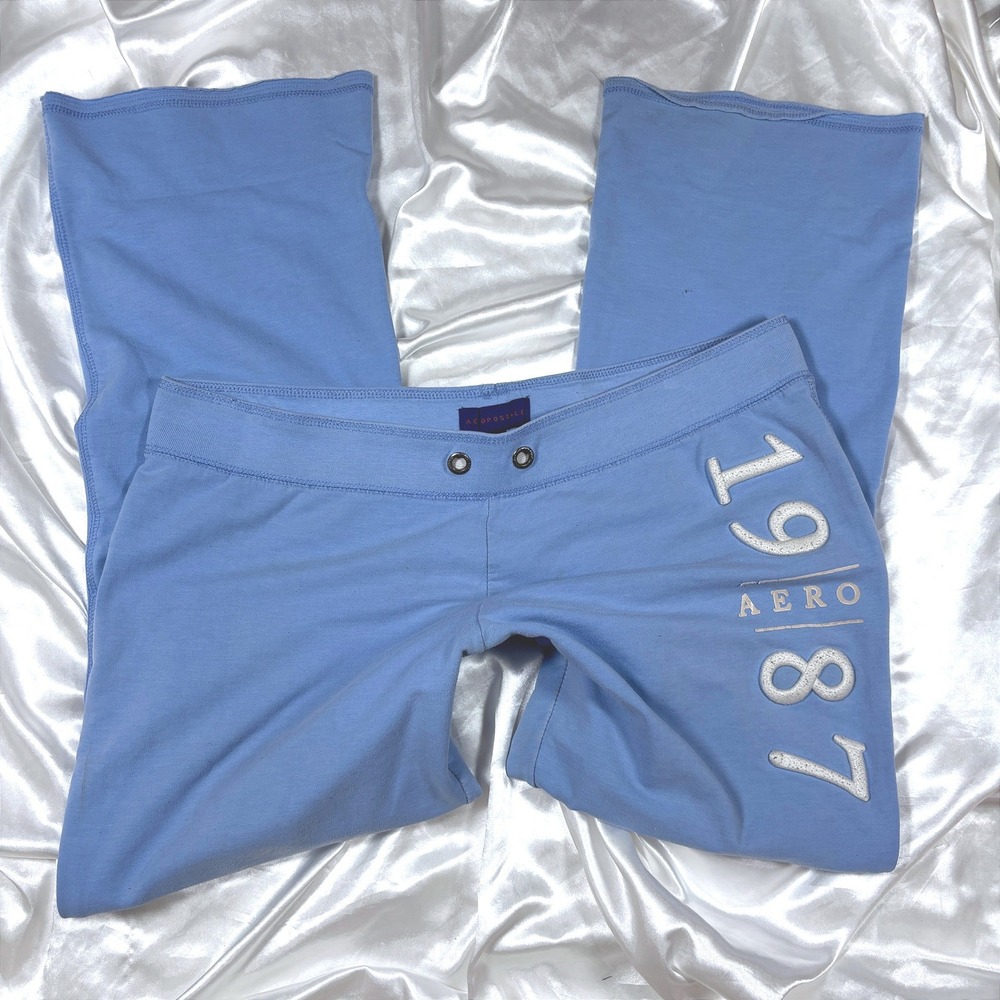 y2k Aeropostale Sweatpants Blue Excellent 1987 Aero Graphic Wide Leg XL